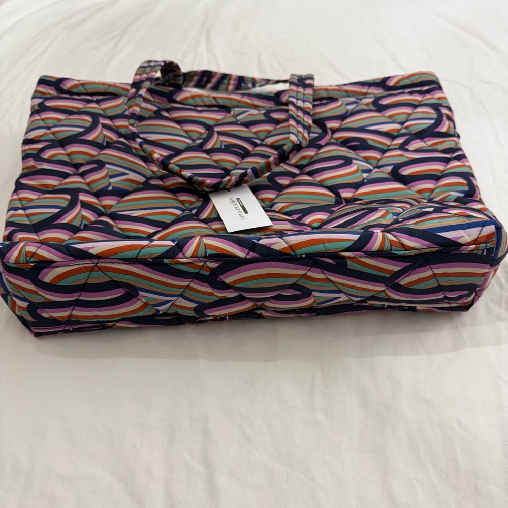 Vera Bradley Large Retro Ribbons Ultralight East West Tote Preppy Travel NWT - Picture 9 of 14